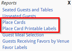 Table seating place cards