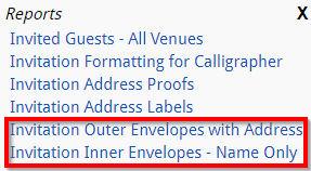 Invitation envelope reports