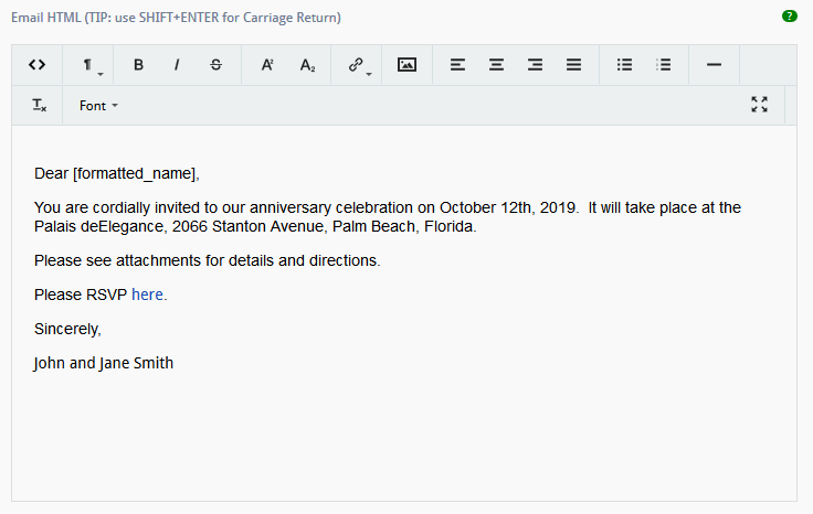 Invitation by email - WYSIWYG editor