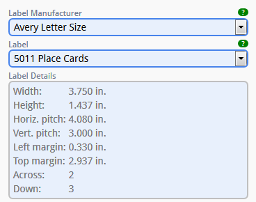 Label manufacturers and card stock numbers